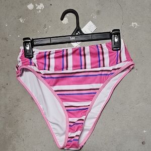 Nwt Pink Striped High-Waist Bikini Bottom #164